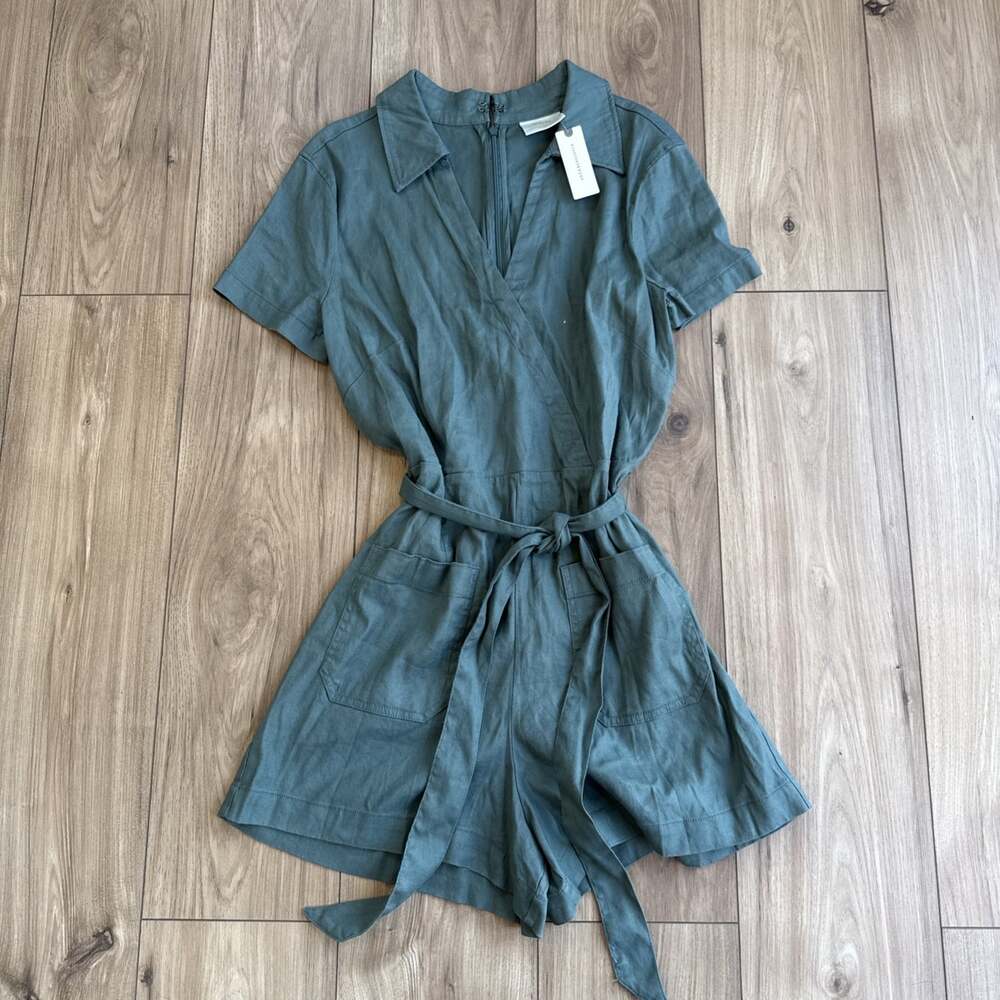 Anthropologie Maeve Short Sleeve Wrap Romper Tie Waist Sz 14 NWT Classic Boho - Picture 3 of 11